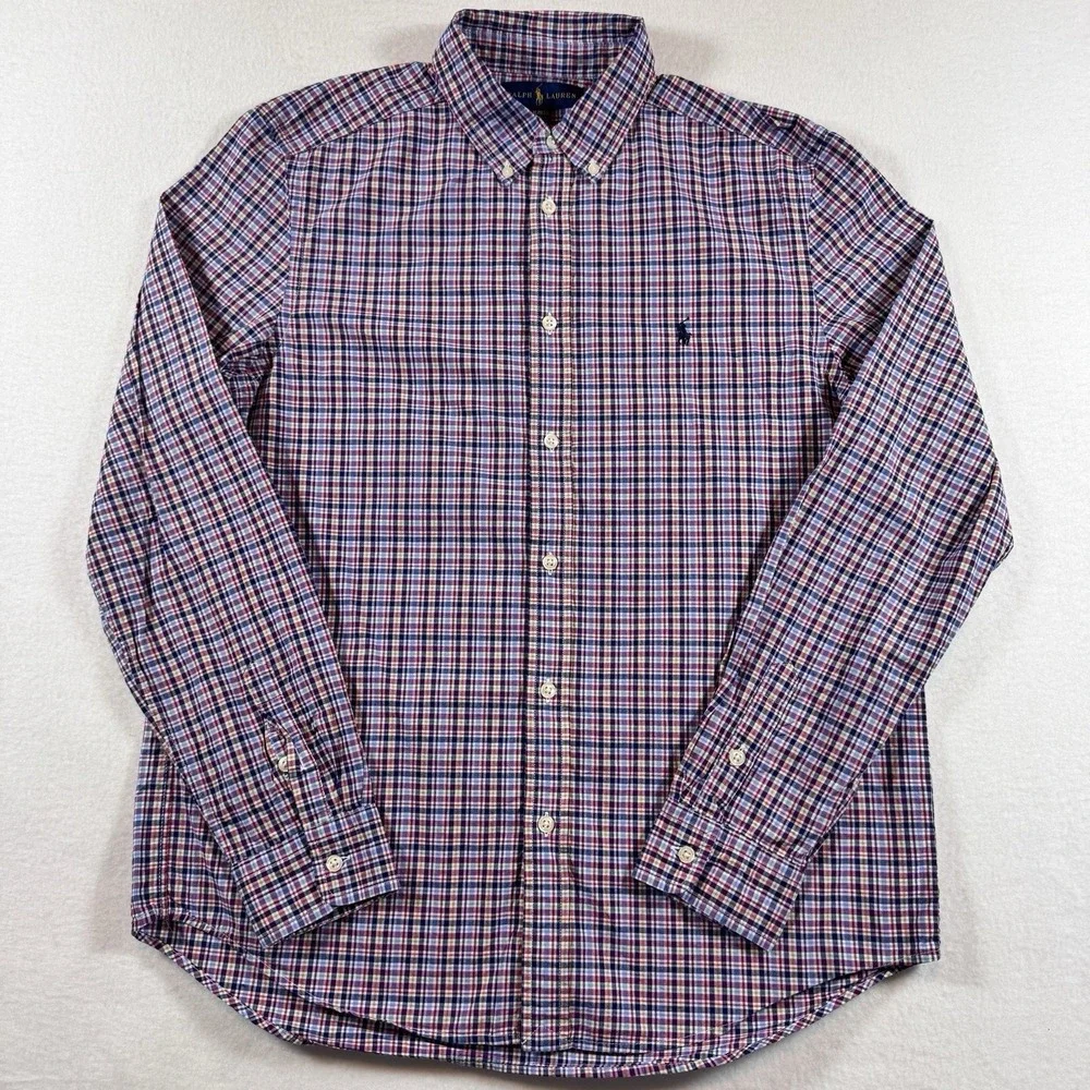 Ralph Lauren Plaid Button Down Shirt Boys XL 18-20 Multi Color Long Sleeve Pony